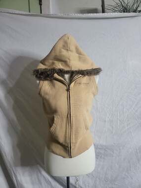 BAC Limited Edition Keystone Colorado Tan Faux Fur Trim Hooded Zip Up Vest Small